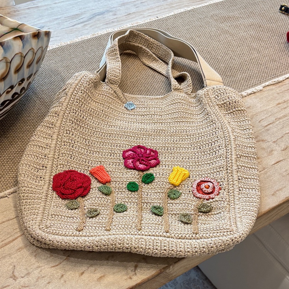 Handcrafted Floral Beige Tote Bag by the Sak nwt